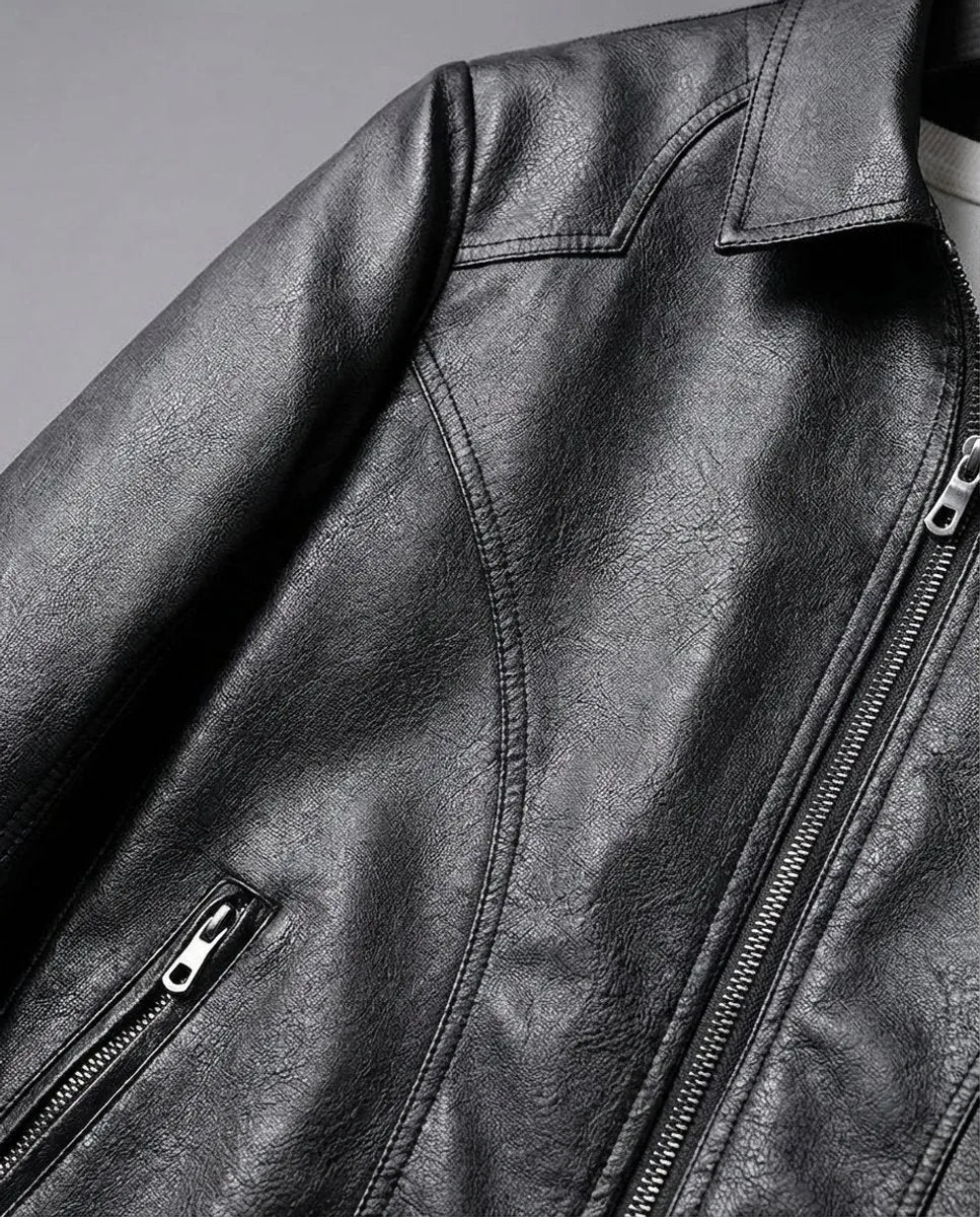 Tailored Zip-Up Faux Leather Biker Jacket for Men