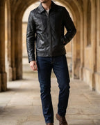Tailored Zip-Up Faux Leather Biker Jacket for Men