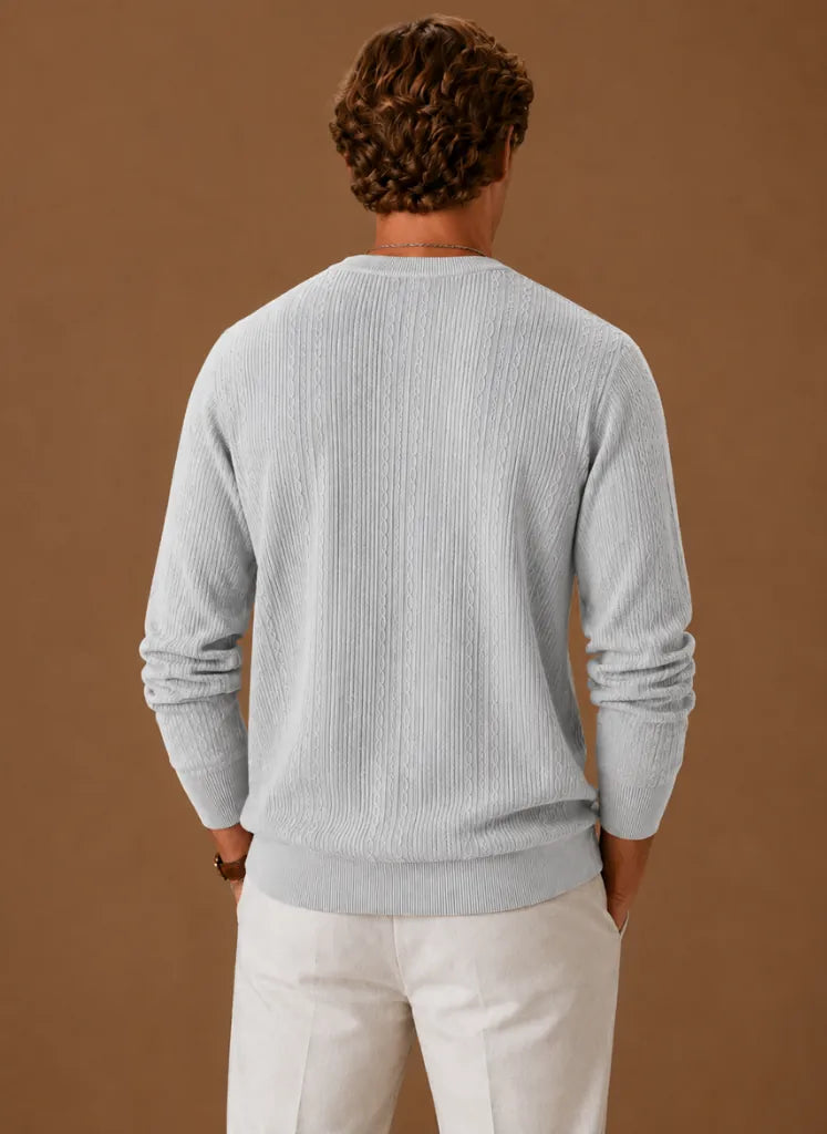 Textured Crew Neck Cable Knit Pullover for Men