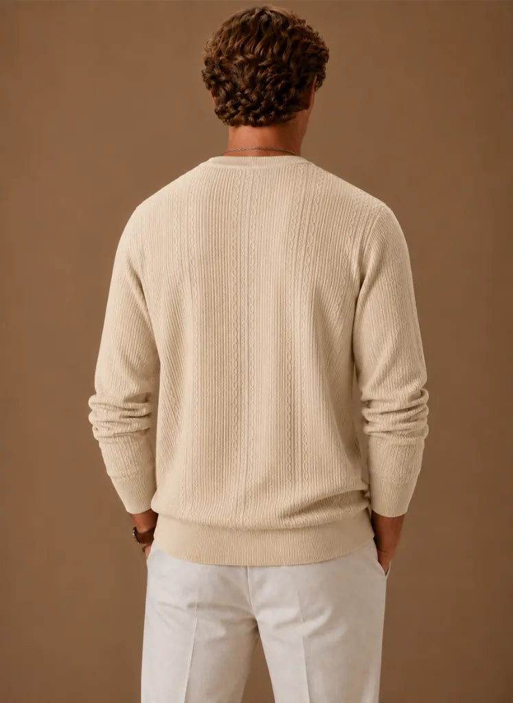 Textured Crew Neck Cable Knit Pullover for Men