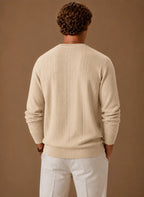 Textured Crew Neck Cable Knit Pullover for Men