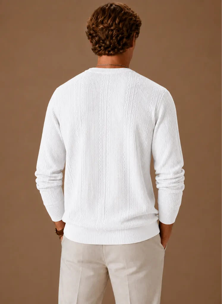 Textured Crew Neck Cable Knit Pullover for Men