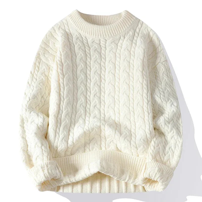 Textured Ribbed Crewneck Cable Knit Jumper for Men
