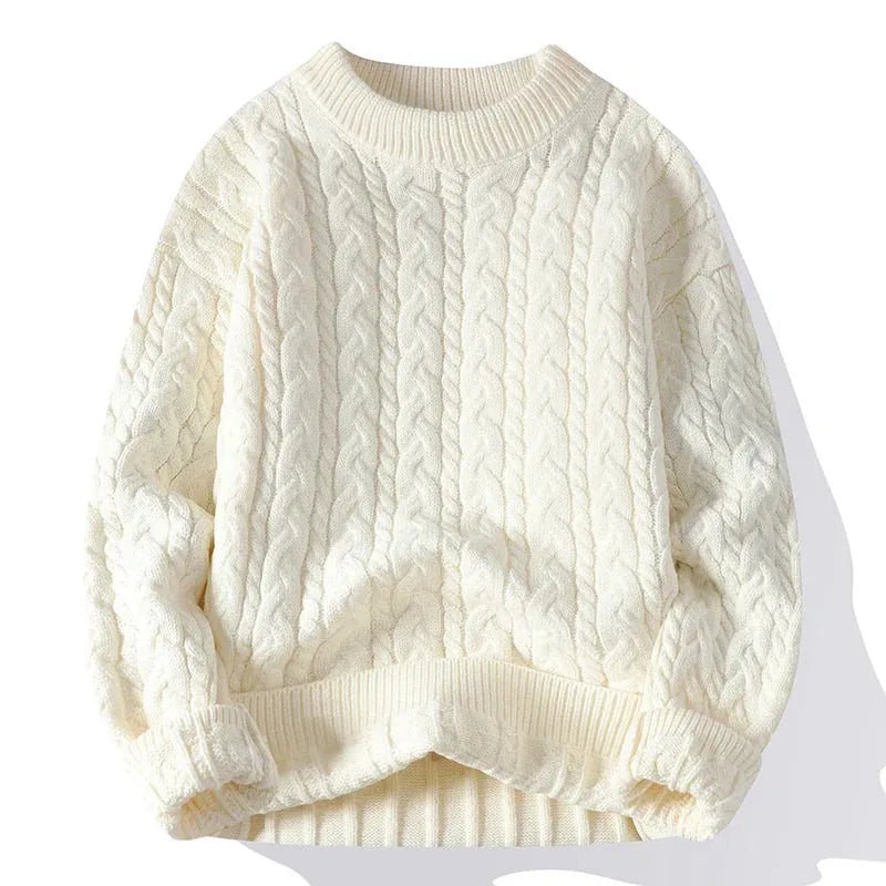 Textured Ribbed Crewneck Cable Knit Jumper for Men