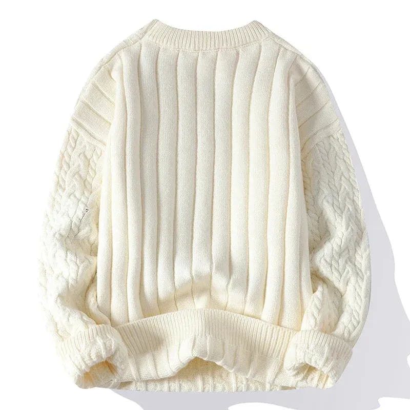 Textured Ribbed Crewneck Cable Knit Jumper for Men