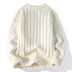 Textured Ribbed Crewneck Cable Knit Jumper for Men