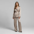 Tullia | Women's Satin Feather-Trim Pyjama Set