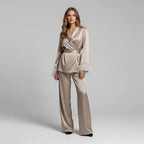 Tullia | Women's Satin Feather-Trim Pyjama Set