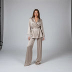 Tullia | Women's Satin Feather-Trim Pyjama Set