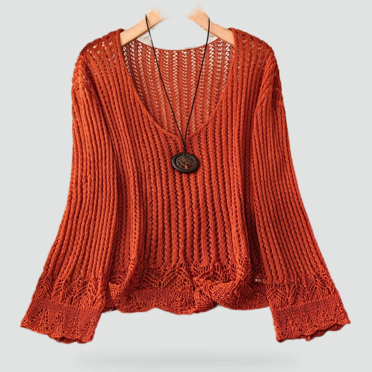 Victoria | Women's Openwork V-Neck Flared-Sleeve Sweater