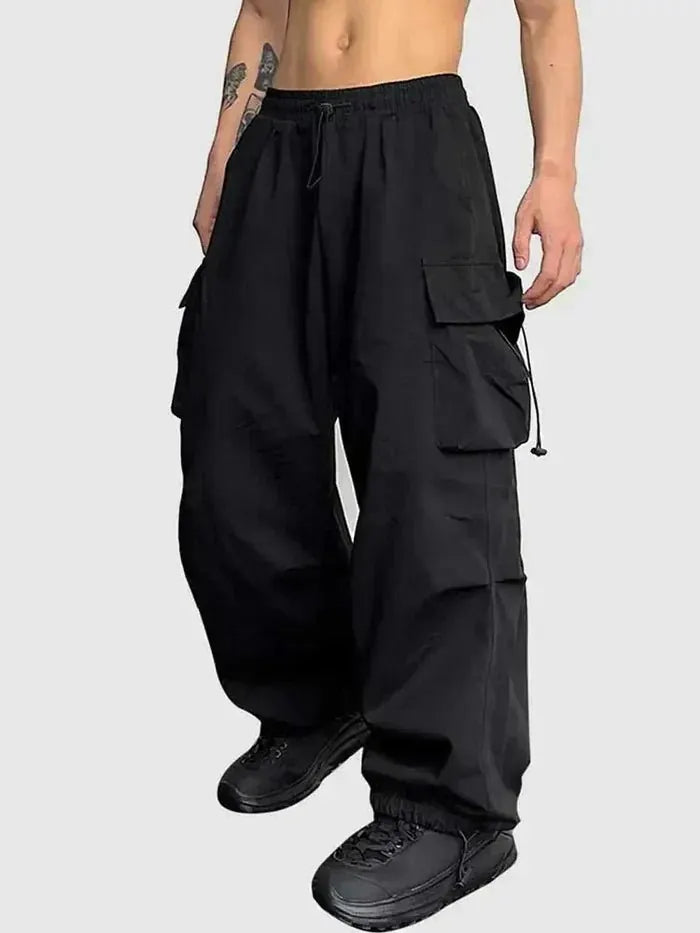 Wide-Leg Cargo Trousers with Toggle Cuffs for Men