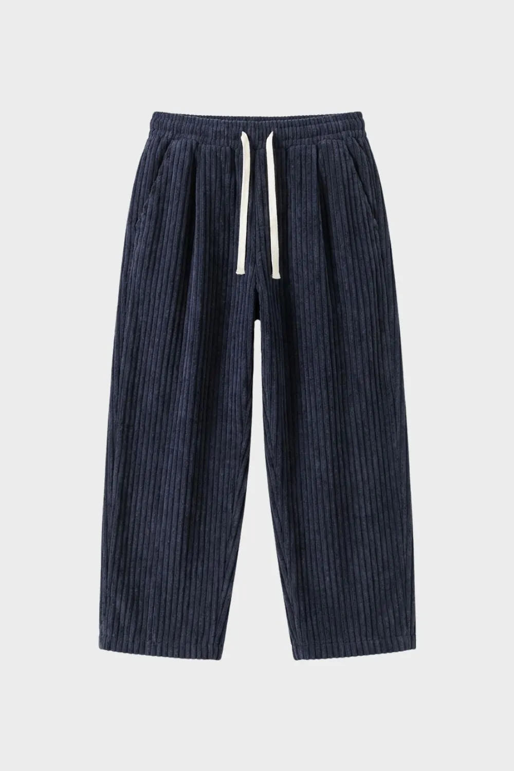 Wide Leg Cord Trousers with Drawstring Waist for Men
