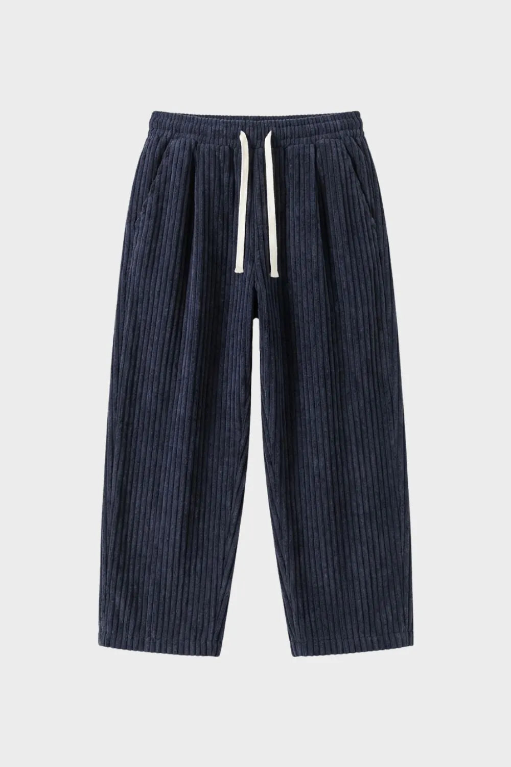Wide Leg Cord Trousers with Drawstring Waist for Men