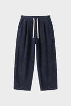 Wide Leg Cord Trousers with Drawstring Waist for Men