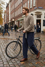 Wide Leg Cord Trousers with Drawstring Waist for Men