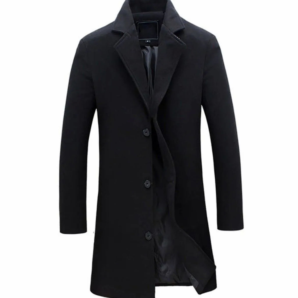 Classic Single-Breasted Long Overcoat for Men
