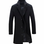 Classic Single-Breasted Long Overcoat for Men