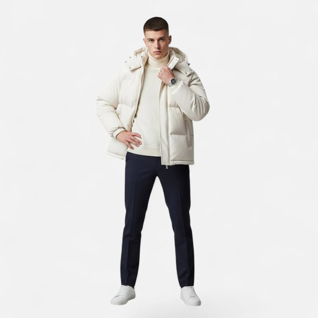 Zip-Front Hooded Solid-Colour Padded Jacket for Men