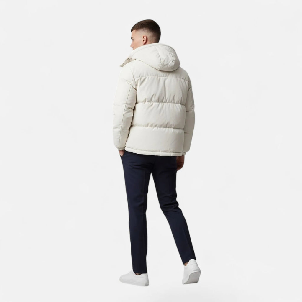 Zip-Front Hooded Solid-Colour Padded Jacket for Men