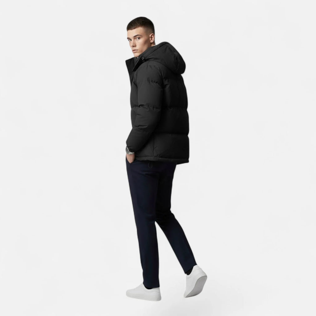 Zip-Front Hooded Solid-Colour Padded Jacket for Men