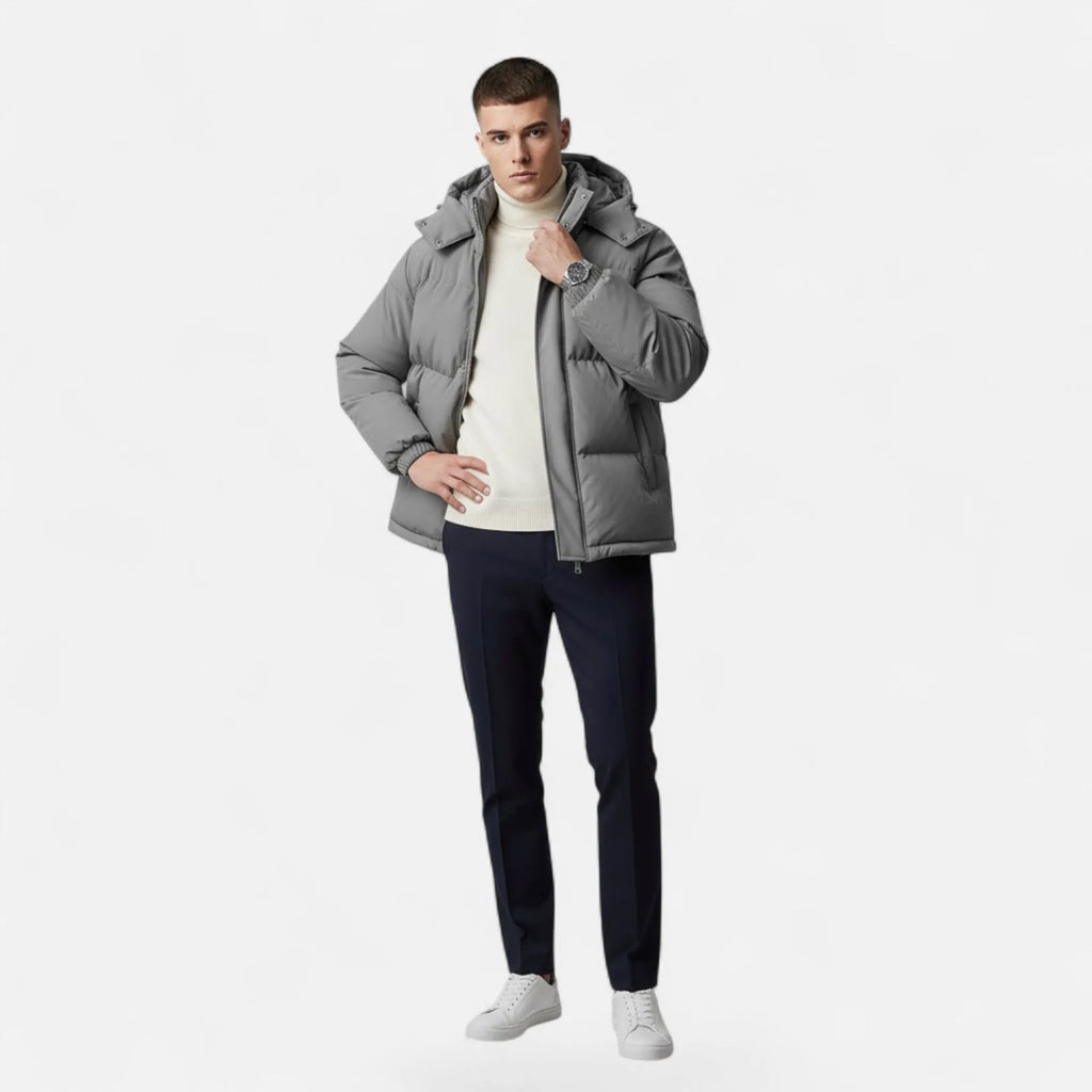 Zip-Front Hooded Solid-Colour Padded Jacket for Men