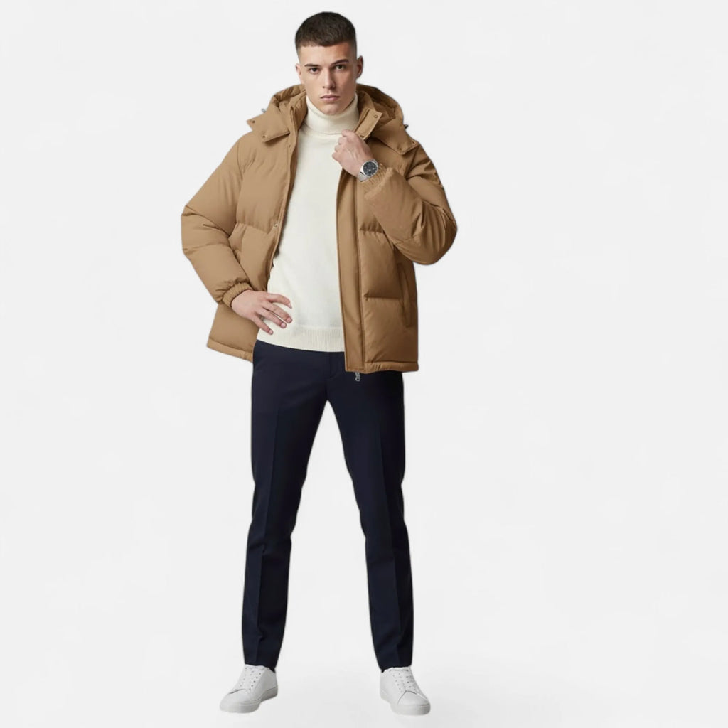 Zip-Front Hooded Solid-Colour Padded Jacket for Men