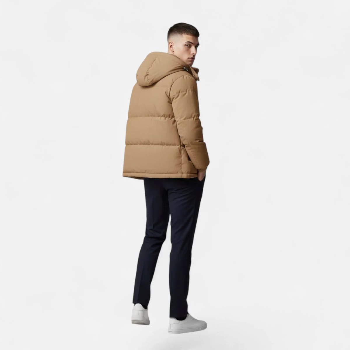 Zip-Front Hooded Solid-Colour Padded Jacket for Men
