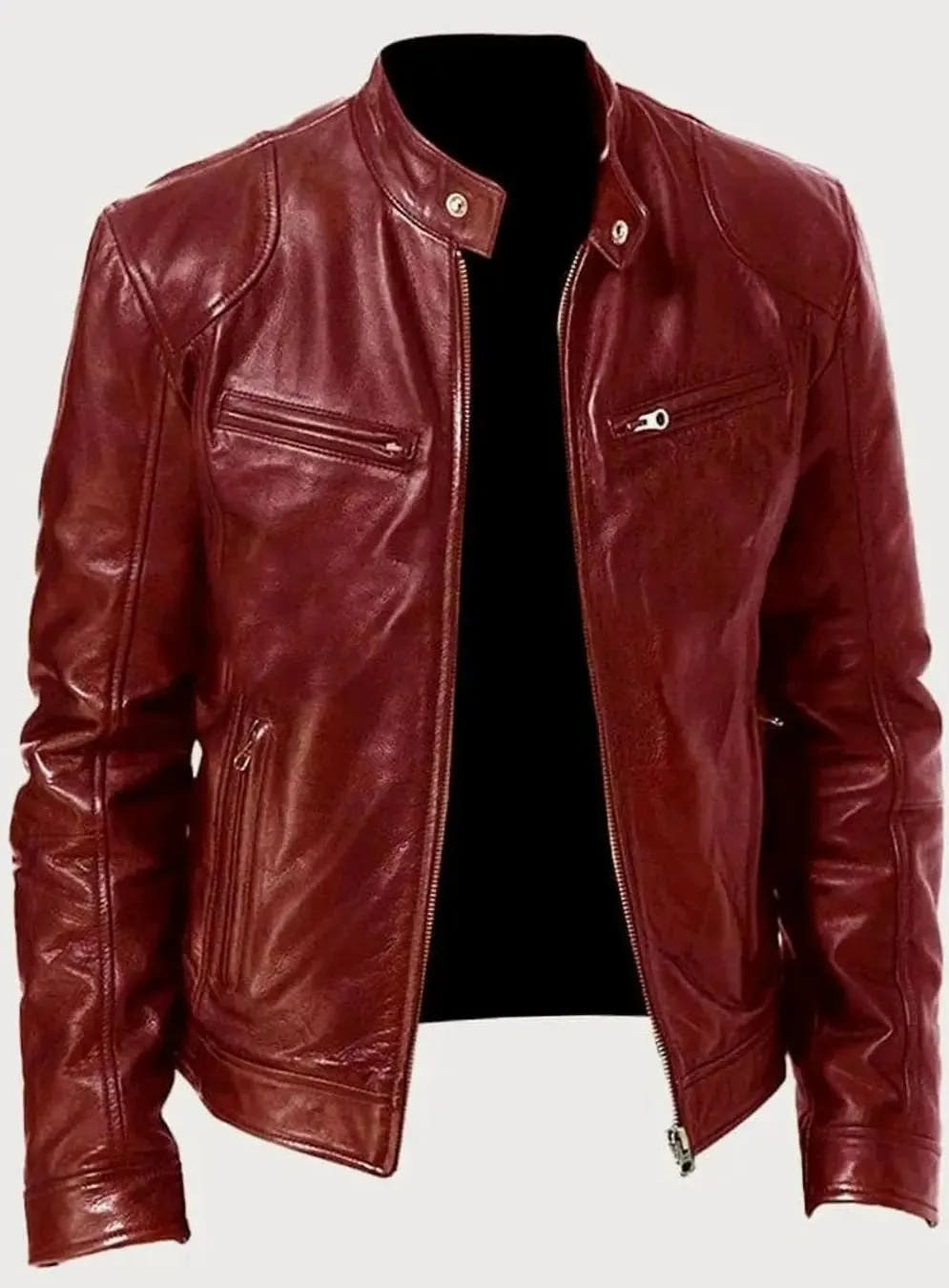 Zip-Up Biker Style Faux Leather Jacket for Men