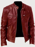 Zip-Up Biker Style Faux Leather Jacket for Men