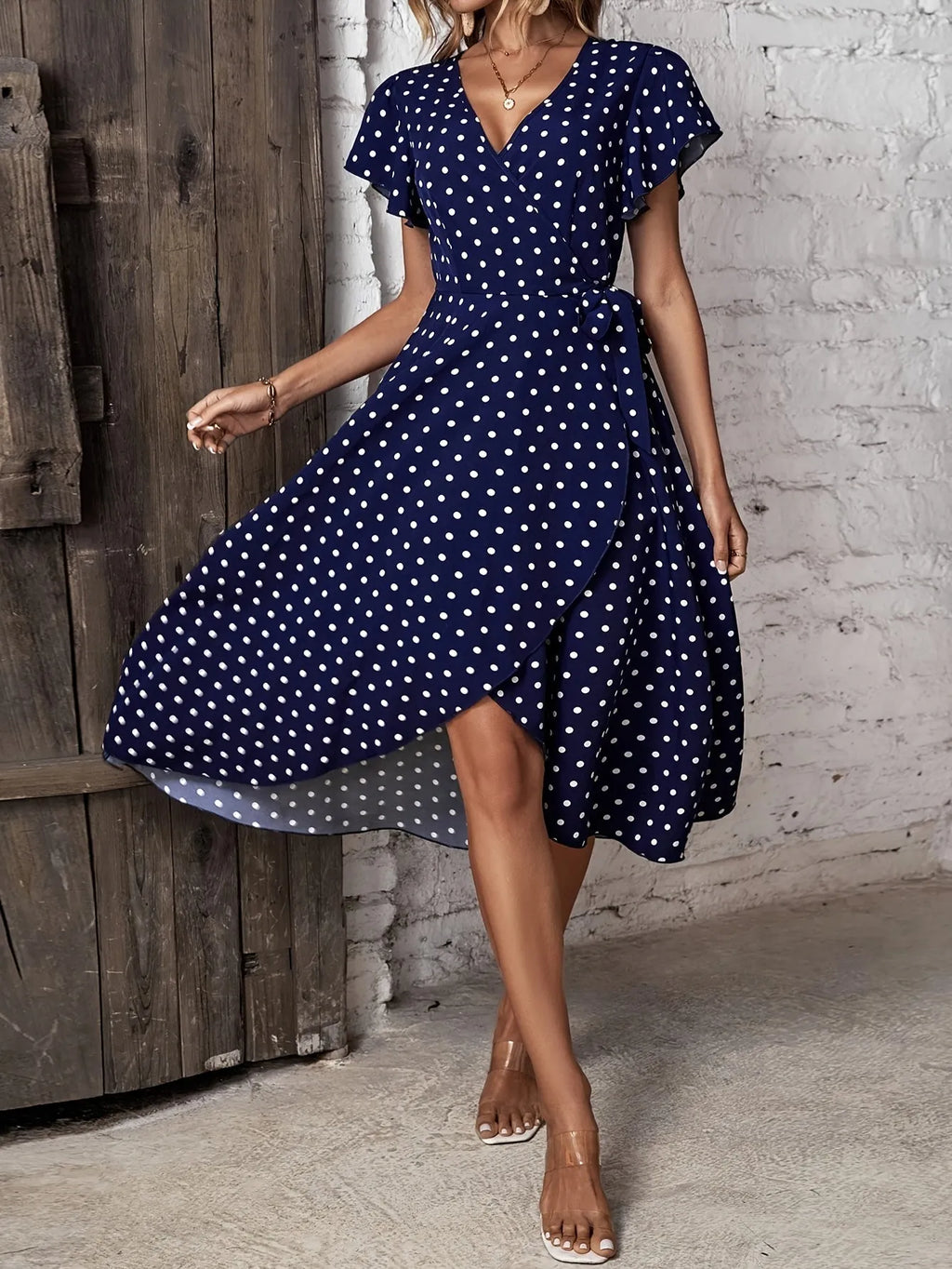 Adelia | Women's Wrap-Front Polka Dot Maxi Dress