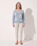 Anne | Women's V-Neck Textured Floral-Knit Sweater