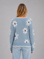 Anne | Women's V-Neck Textured Floral-Knit Sweater