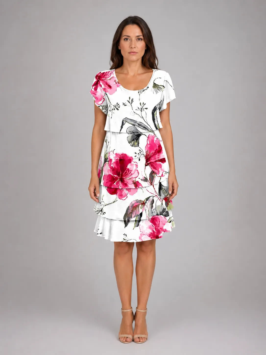 Anthea | Women's Flutter-Sleeve Ruffle Knee-Length Dress