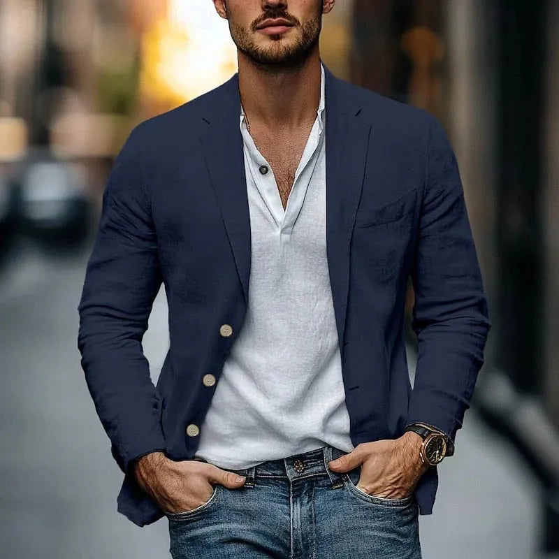 Blazer with Classic Collar and Button Cuffs for Men