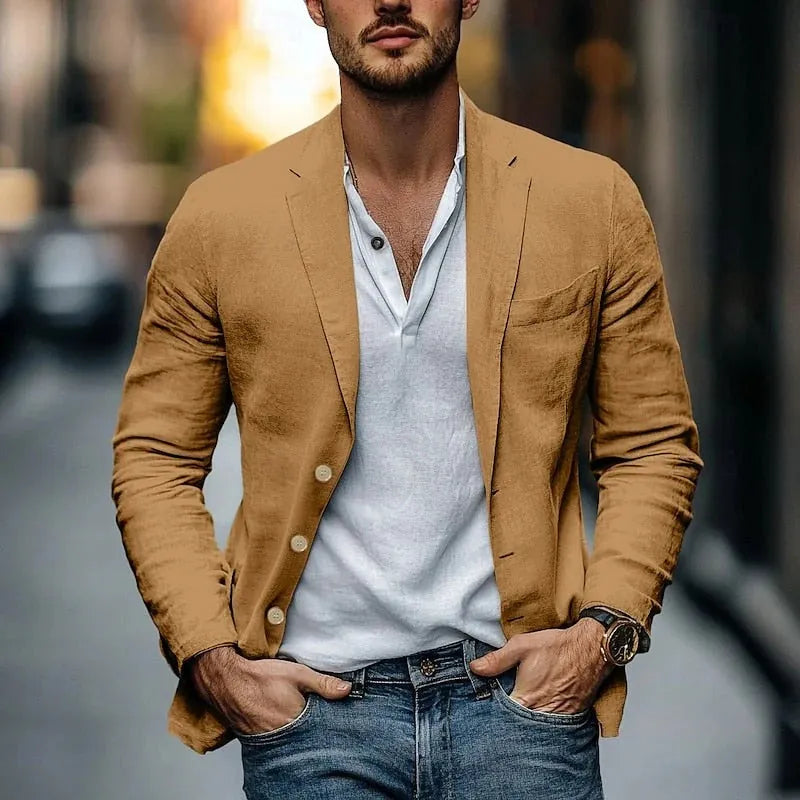 Blazer with Classic Collar and Button Cuffs for Men