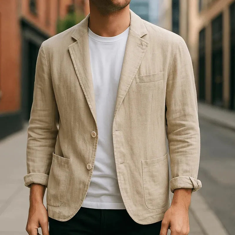 Blazer with Notch Lapels and Front Pockets for Men