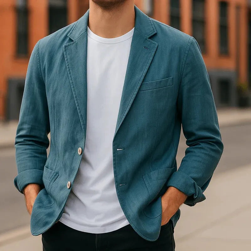Blazer with Notch Lapels and Front Pockets for Men