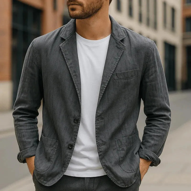 Blazer with Notch Lapels and Front Pockets for Men