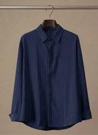 Breathable Cotton Striped Button-Up Shirt for Men