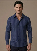 Breathable Cotton Striped Button-Up Shirt for Men