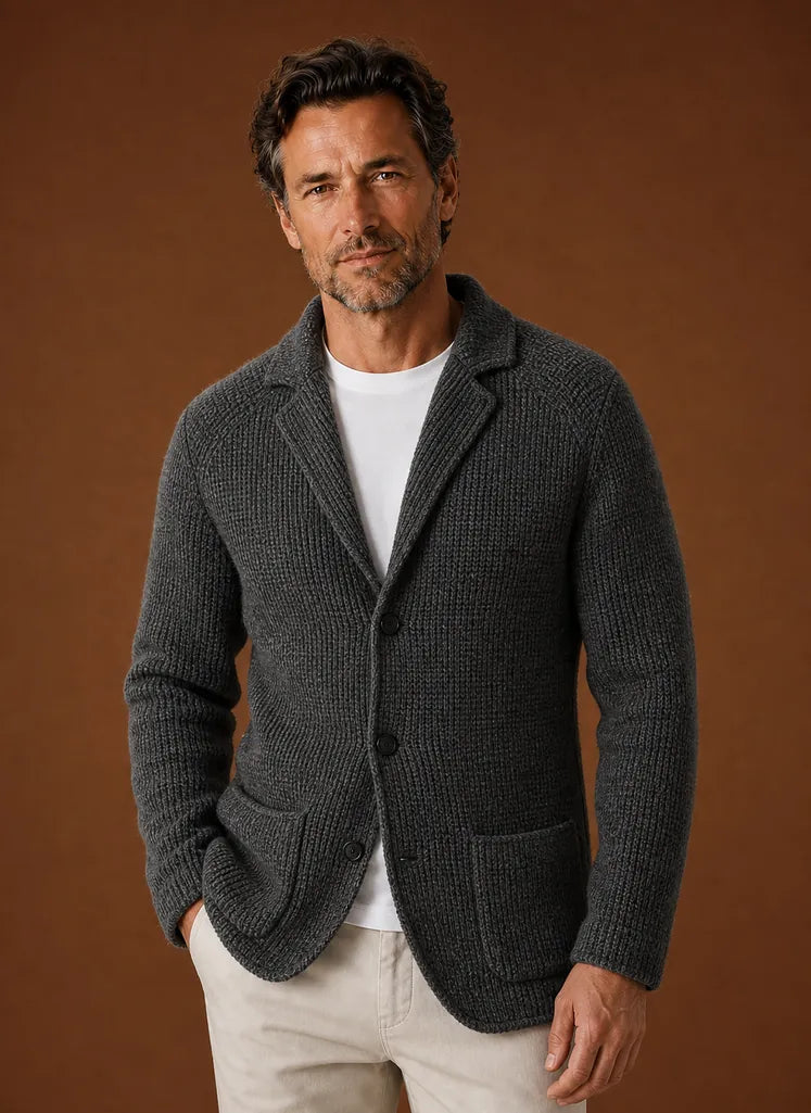 Button-Front Knit Blazer-Style Cardigan for Men