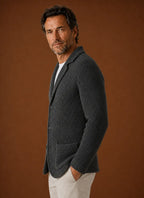 Button-Front Knit Blazer-Style Cardigan for Men