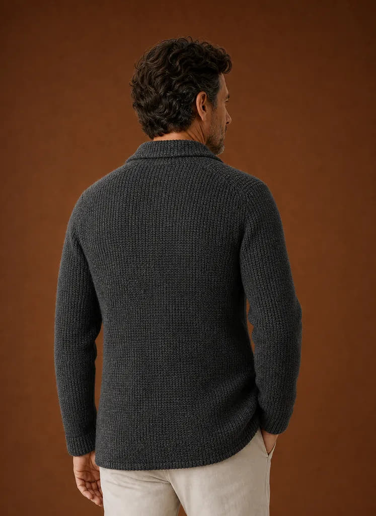 Button-Front Knit Blazer-Style Cardigan for Men
