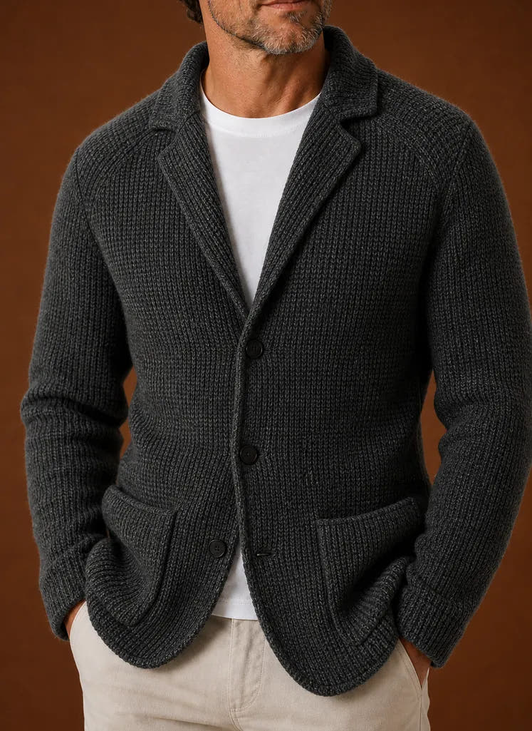 Button-Front Knit Blazer-Style Cardigan for Men