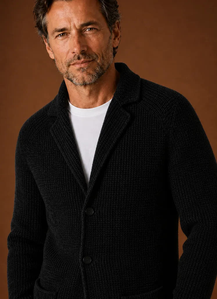 Button-Front Knit Blazer-Style Cardigan for Men