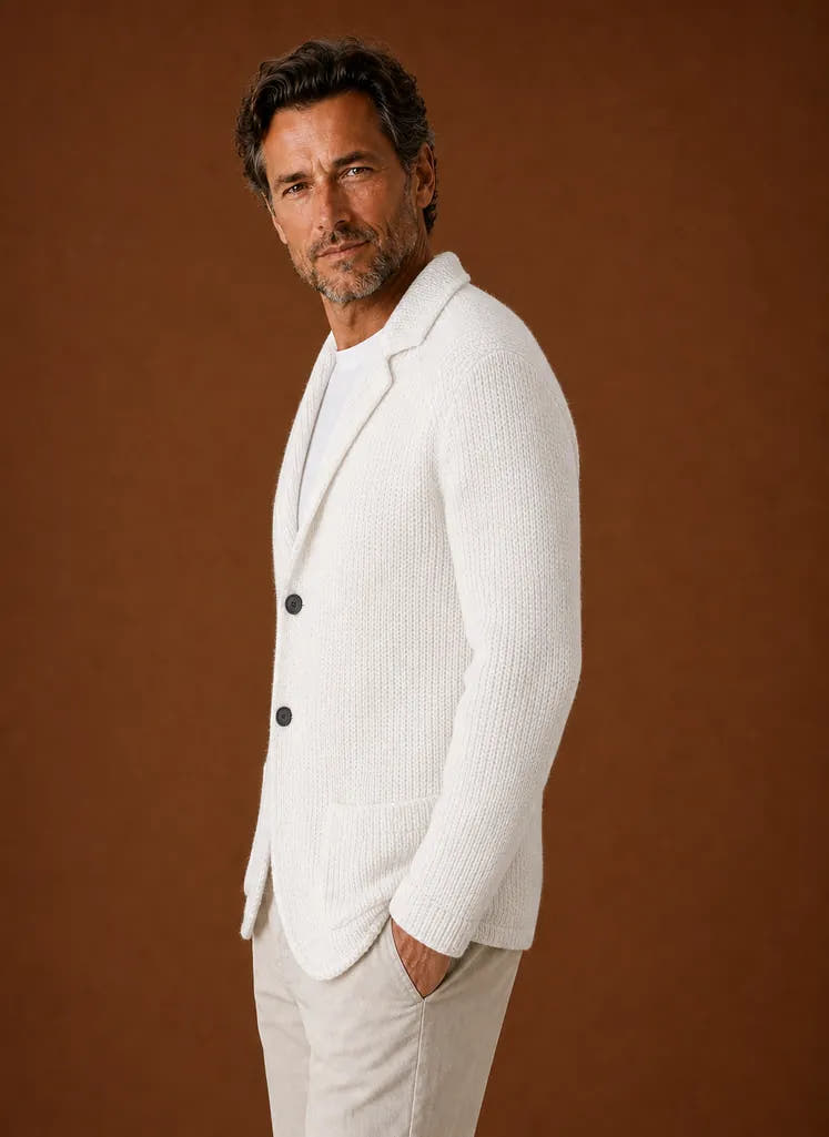 Button-Front Knit Blazer-Style Cardigan for Men