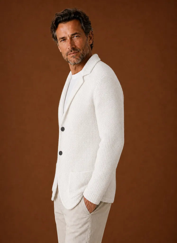 Button-Front Knit Blazer-Style Cardigan for Men