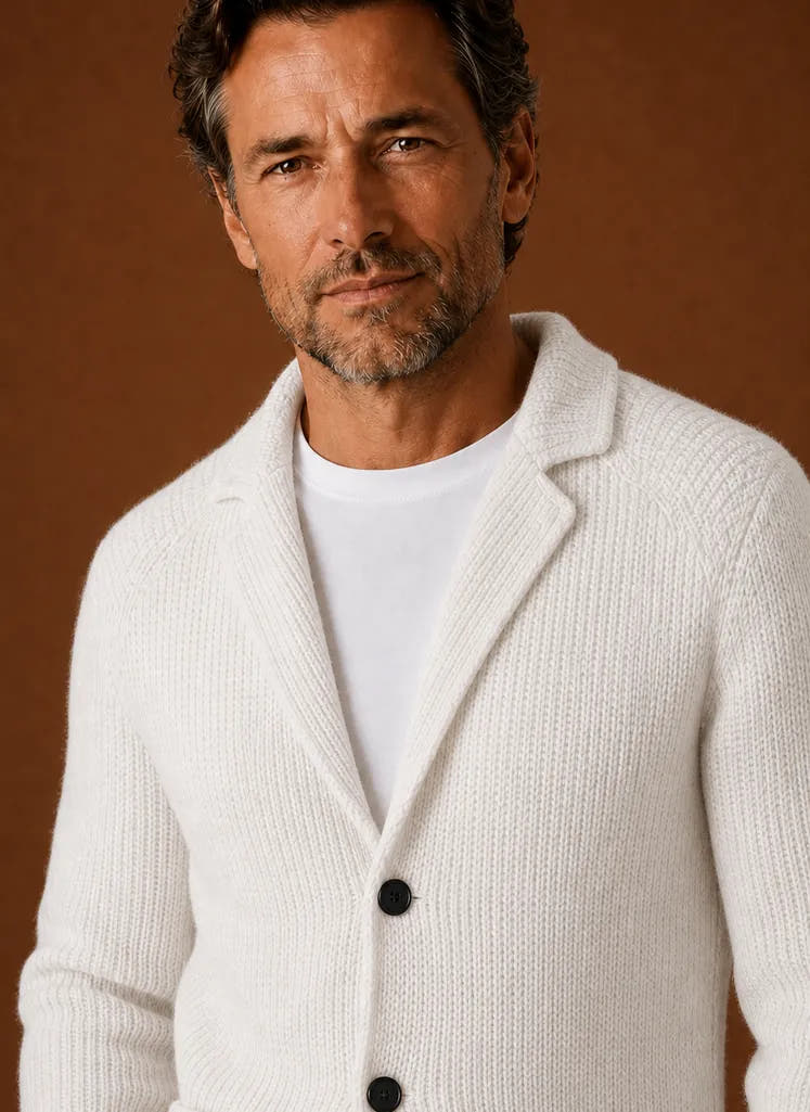 Button-Front Knit Blazer-Style Cardigan for Men