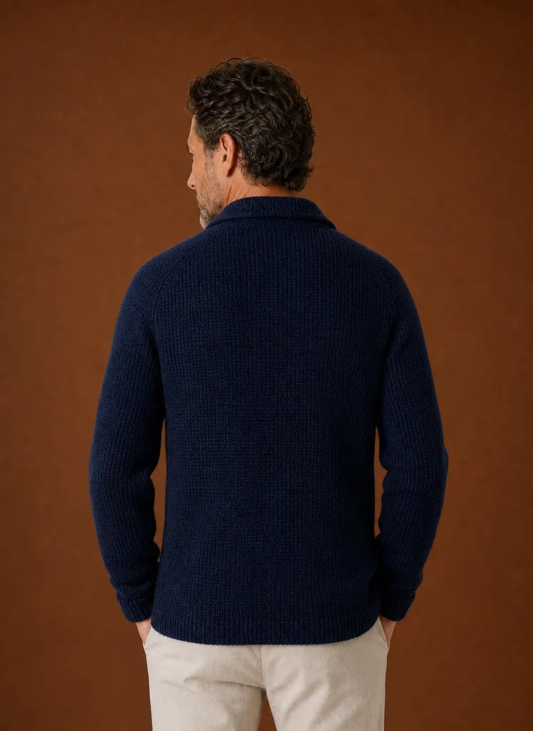 Button-Front Knit Blazer-Style Cardigan for Men