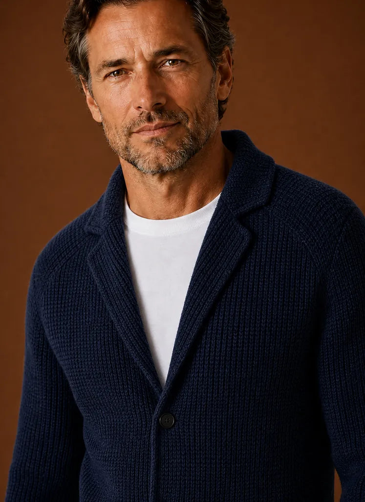 Button-Front Knit Blazer-Style Cardigan for Men